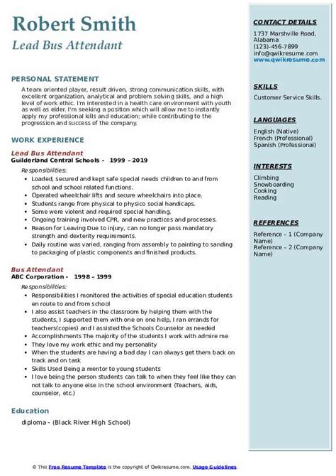 Bus attendant resume examples  Add an accomplishment-driven professional experience section