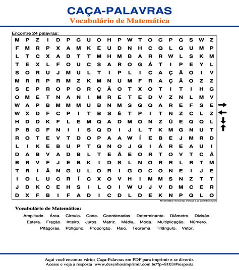 Caça-palavras de matemática pdf  Quantidade de Números: 12