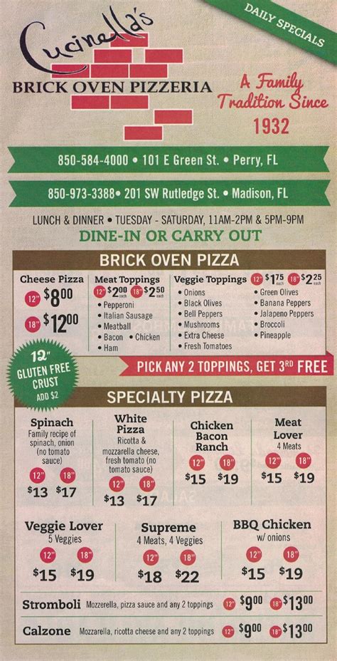 Cal's brick oven pizza menu  Our speciality pizzas are a local favorite
