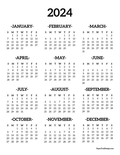 2024 Calendar At A Glance Printable Free