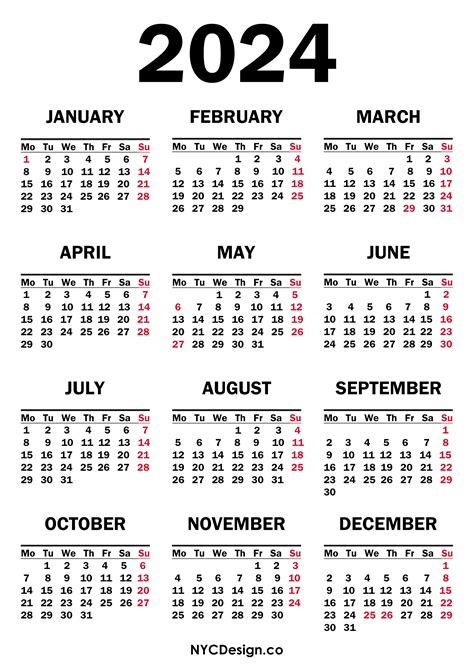 2024 Calendar With Holidays Printable