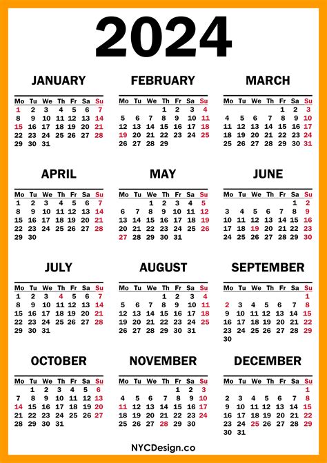 2024 Calendar With Holidays Printable Free