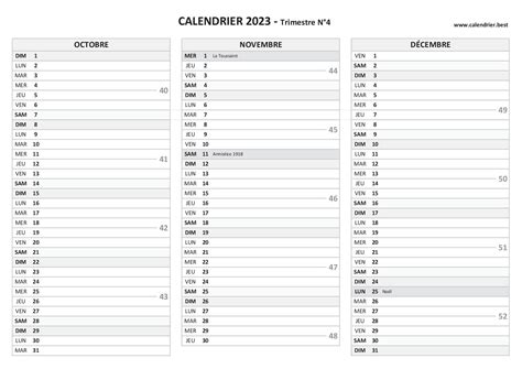 Calendrier 2023 trimestre 4  Weekly: 0