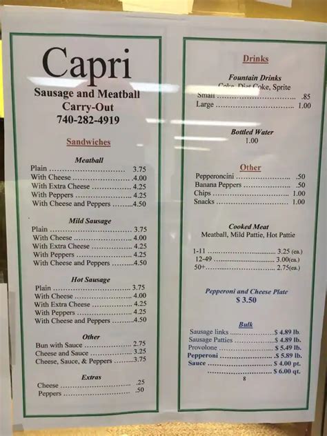 Capri steubenville menu  Steubenville