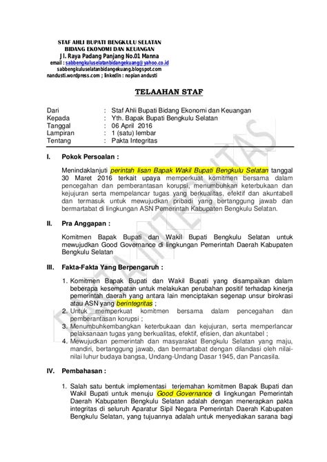 Cara membuat telaahan staf yang benar  STAF AHLI BUPATI BENGKULU SELATAN BIDANG EKONOMI DAN KEUANGAN, NOPIAN ANDUSTI, S