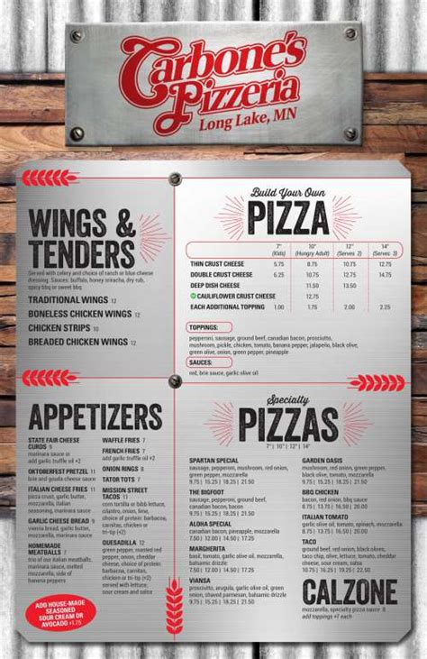 Carbone's long lake menu  Hours