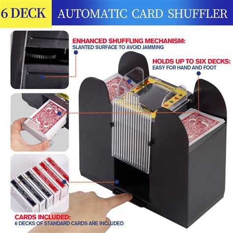 Card shuffler 6 deck  What you need to know: This budget-friendly card shuffler is designed for the person who has difficulty manually shuffling cards