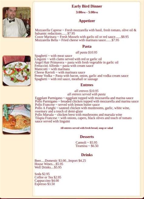 Carino's northern italian cuisine menu  Hours: 3 - 10PM