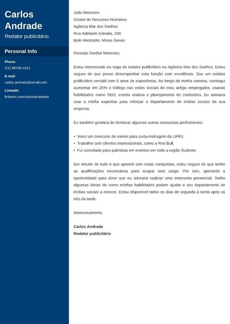 Carta de apresentação comercial pronta  No Resume Genius você também pode encontrar dezenas de modelos de carta de apresentação em inglês, classificados por tipos e estilos, para que você possa escolher o que melhor se adapta à sua personalidade, mas também o tipo de aplicação com a qual você deseja se candidatar