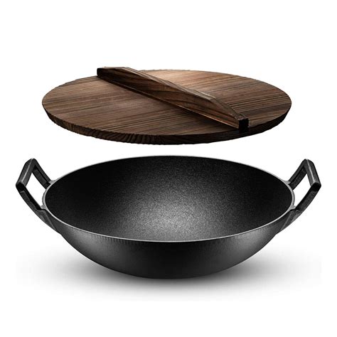  Wok Pan Cast Iron, Chinese Wok with Round Bottom Wok, Woks And  Stir Fry Pans Pre-Seasoned for Non-Stick Like Surface, for Electric Stove  Top, Induction, Large, Black,45cm/ 18 inch : Everything