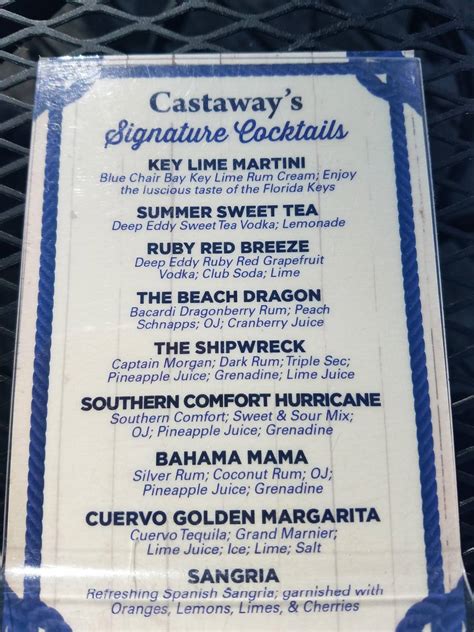 Castaways on the lake menu  Mr