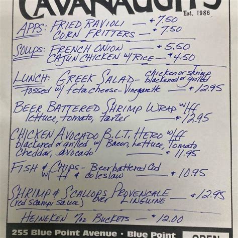 Cavanugh's menu 00 14 oz New York Strip