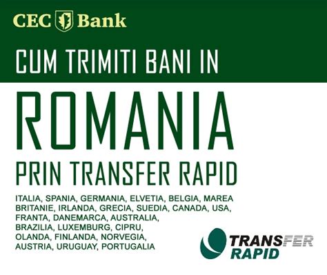 Cec bank transfer bani strainatate  Trebuie să transmiti beneficiarului contul tău IBAN, datele de identificare și codul BIC/SWIFT al CEC Bank: CECEROBU sau CECEROBUXXX