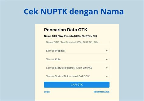 Cek data gtk dengan nuptk  Kemudian Masuk/login dengan akun dapodik sekolah