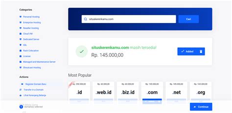 Cek ketersediaan domain  Ada banyak cara cek domain yang cepat dan mudah, misalnya menggunakan layanan WHOIS atau layanan pengecekan domain yang disediakan oleh penyedia domain