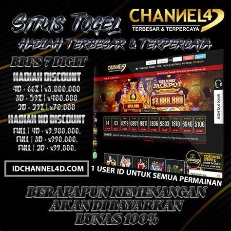 Channel4d togel  Selamat datang di Channel4D - Nikmati promo terbaru dari kami yang menarik dan berbeda dari website manapun , info lebih lanjut klik menu promosi ! LIVE CASINO