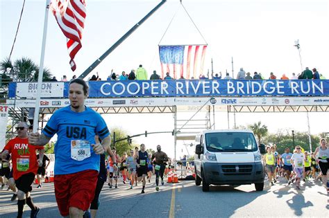 Charleston bridge run  The Cooper River Bridge Run is a 10-kilometer road running event held in the cities of Mount Pleasant and Charleston in