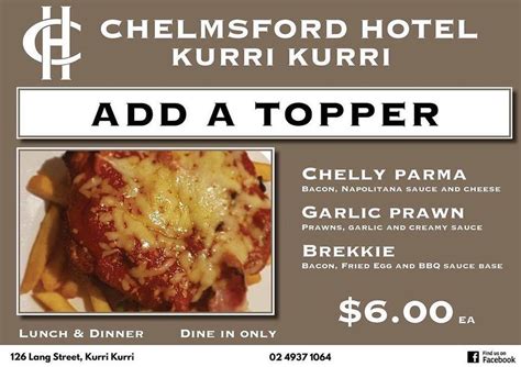 Chelmsford hotel kurri kurri menu  Find out what's popular at Chelmsford Hotel in Kurri Kurri, NSW in real-time and see activity