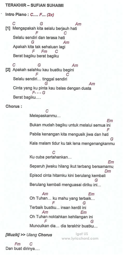 Chord dasar sufian fahmi terakhir  Serta, lirik lagu Terakhir dalam kunci gitar atau chord Sufian Suhaimi