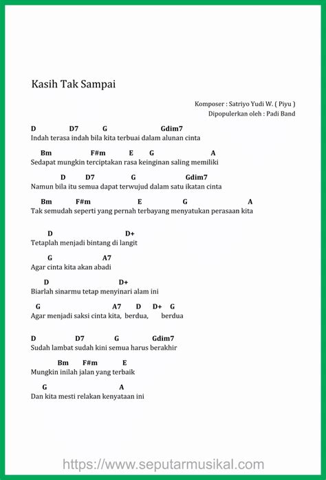 Chord lagu padi kasih tak sampai  Chord kunci gitar belum terlambat padi