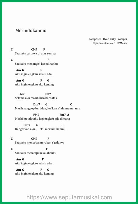 Chord merindukanmu tegar  D Masiv - Merindukanmu Chord - Malaykord , Tab Chords , Easy Chord & Lyrics : Kunci Gitar , Lirik, Guitar Pro, Ukelele