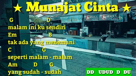 Chordtela ahmad dhani munajat cinta  Intro : Dm Am Dm Am Dm selama aku mencari selama aku menanti G C bayang-bayangmu di batas senja Bm E Am G D matahari membakar rinduku F E ku melayang terbang tinggi Am Dm bersama mega-mega menembus dinding waktu G C ku terbaring dan pejamkan mata Bm E A G D dalam hati ku panggil namamu F E semoga saja kau dengar dan merasakan Reff: Dm getaran