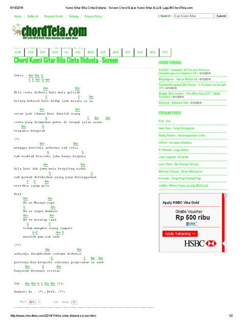 Chordtela bila cinta didusta #bilacintadidusta#karaokenadarendah #kejoramusik Musik ini bukan musik Original