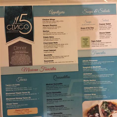 Cinco 5 menu south bend  Cross street