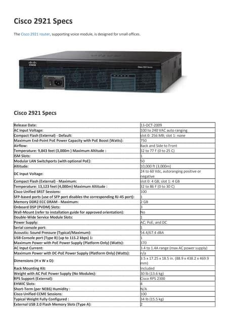Cisco 2921 specs Product Overview