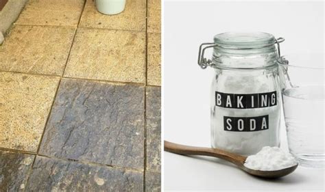 Cleaning paving slabs with bicarbonate of soda  Use the brush – and a little bit of elbow grease – to scrub the gaps between the stones and remove the worst of the dirt or moss