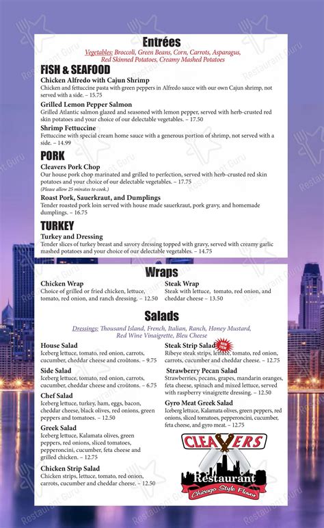 Cleavers chicago style flavor menu  Cleaver has happy hour prices from 5pm to 8pm, which means that a large percentage of its entrees are 50% off