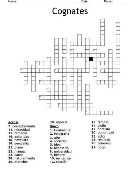 Cognate meaning crossword  having the same nature or quality