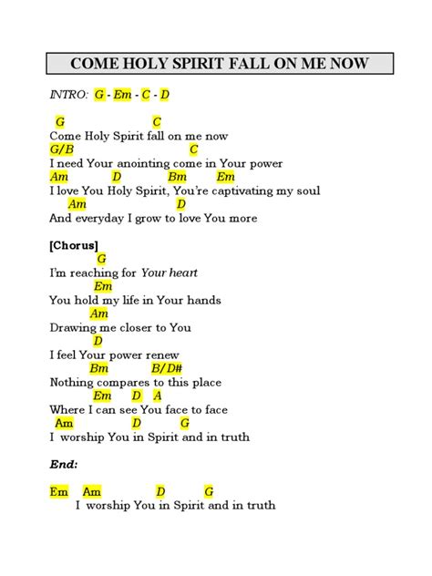 Come holy spirit fall on me now lyrics and chords  [E Am Dm A F] Chords for Come Holy Spirit - Let the Fire Fall with Key, BPM, and easy-to-follow letter notes in sheet