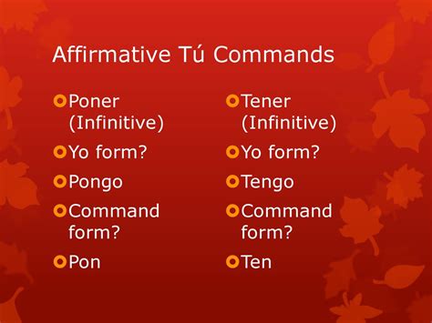 Comer affirmative tu command  126 terms