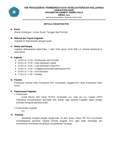 Contoh buku notulen pkk pokja 3  PKK untuk kabupaten Ketahanan