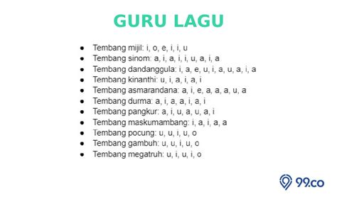 Contoh guru gatra (huruf vokal di akhir gatra, bisa a, i, u, e, dan o