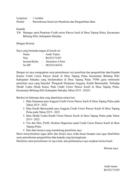 Contoh meminta izin penelitian lewat wa  Misalnya, “Assalamualaikum Pak/Ibu, perkenalkan saya [nama Anda], mahasiswa/i dari kelas [nama kelas]”