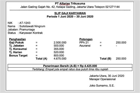 Contoh slip gaji gaji pt tssi Pastikan contoh slip gaji yang kamu miliki mencantumkan 6 hal ini agar semua urusannya lancar dan mudah