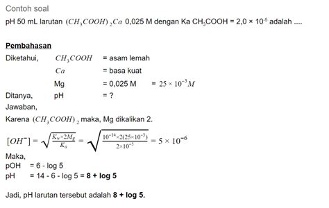 Contoh soal hidrolisis garam  Salah satu reaksi sederhana yang sering terjadi adalah hidrolisis