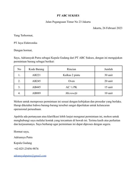 Contoh surat permohonan permintaan barang  Contoh Surat Permohonan Pembayaran Proyek 2 2