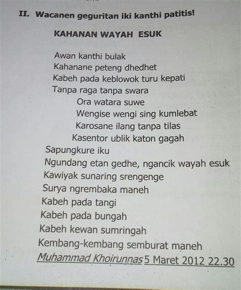 Contoh teks basa rinengga  Prabu pandu, Dewi Kunti, Kurawa, Gajahsena, Bathara Guru; Sinau aksara murda; Nah, itulah informasi lengkap dari inspired2write