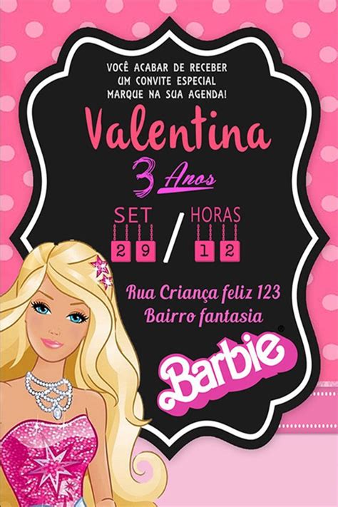 Convite barbie canva  Pink & Cream Cute Children's Pony Birthday Party Invitation