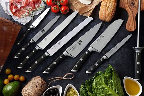 Emojoy 15 PCS Kitchen Knife Set with Wooden Block and Sharpener, Chef Knife  Set with Built-In Sharpener, German Stainless Steel Hollow Handle knives  Grey 