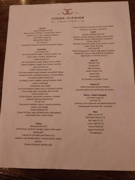 Coosa cleaver menu  Home;