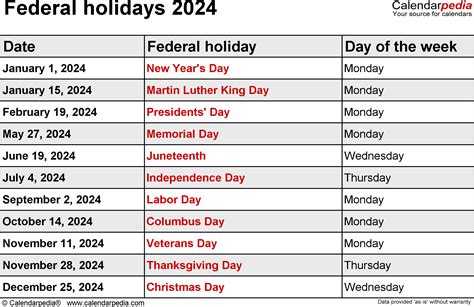 2024 Corporate Holiday Calendar