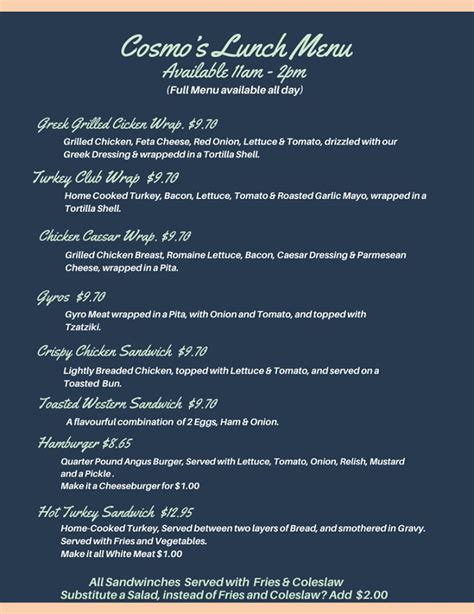 Cosmos sarnia menu  Crabby Joe's Tap & Grill ($$) Bar Food, Grill