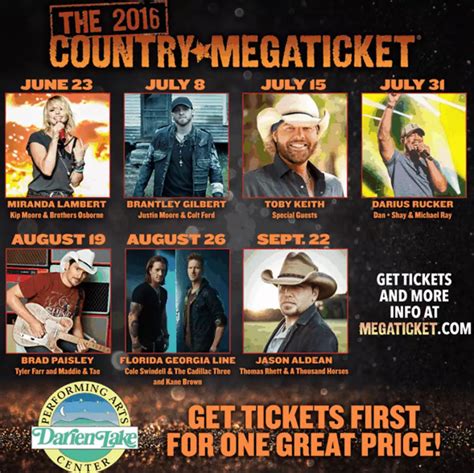 Country megaticket tour  Varying from city to city, the line-up on this multi-date concert series includes country music stars like Thomas Rhett, Dierks Bentley, Chris Young and Rascal Flatts are some