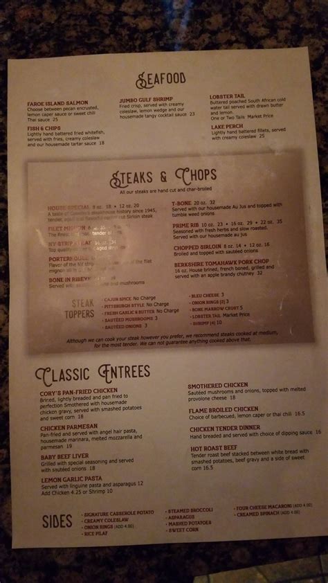 Cousino's steakhouse menu with prices <s> 4</s>
