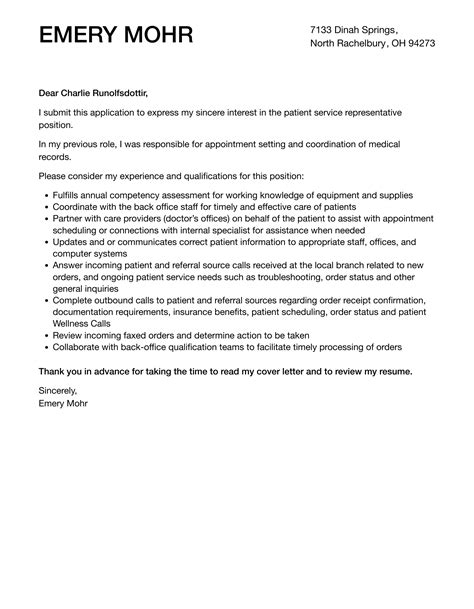 Cover letter for patient escort  Summary