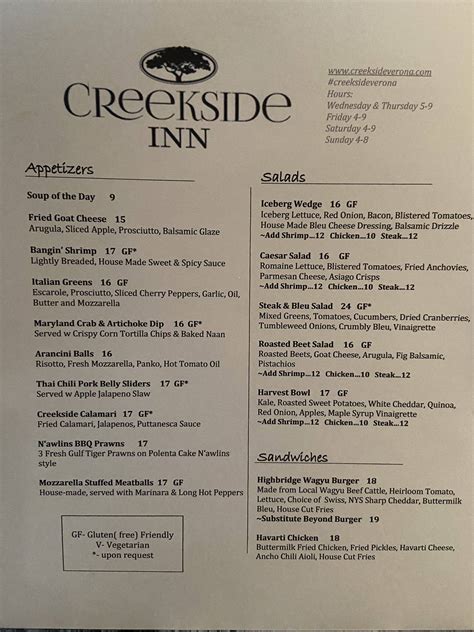 Creekside inn menu  7845 Redwood Hwy Wilderville, OR 97543